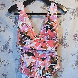 Kona Sol New Womens Small 4/6 Floral One Piece Swimsuit Multicolor V Neck Padded